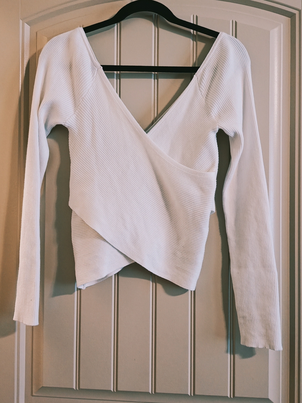 Women’s White Ribbed Wrap-Front Long Sleeve Top Vero Moda Sz M